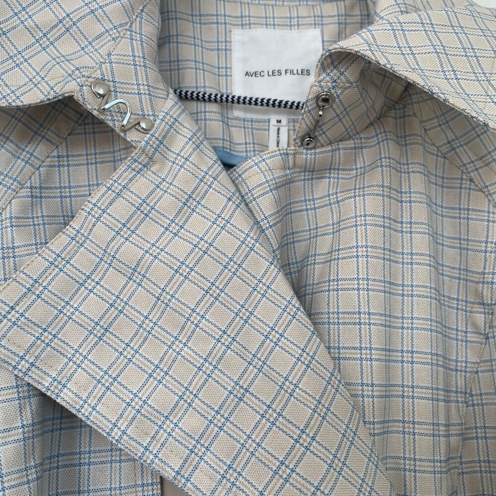 NWT Avec Les Filles Combo Plaid Double-Breasted Trench Coat Sz Medium - Picture 9 of 16